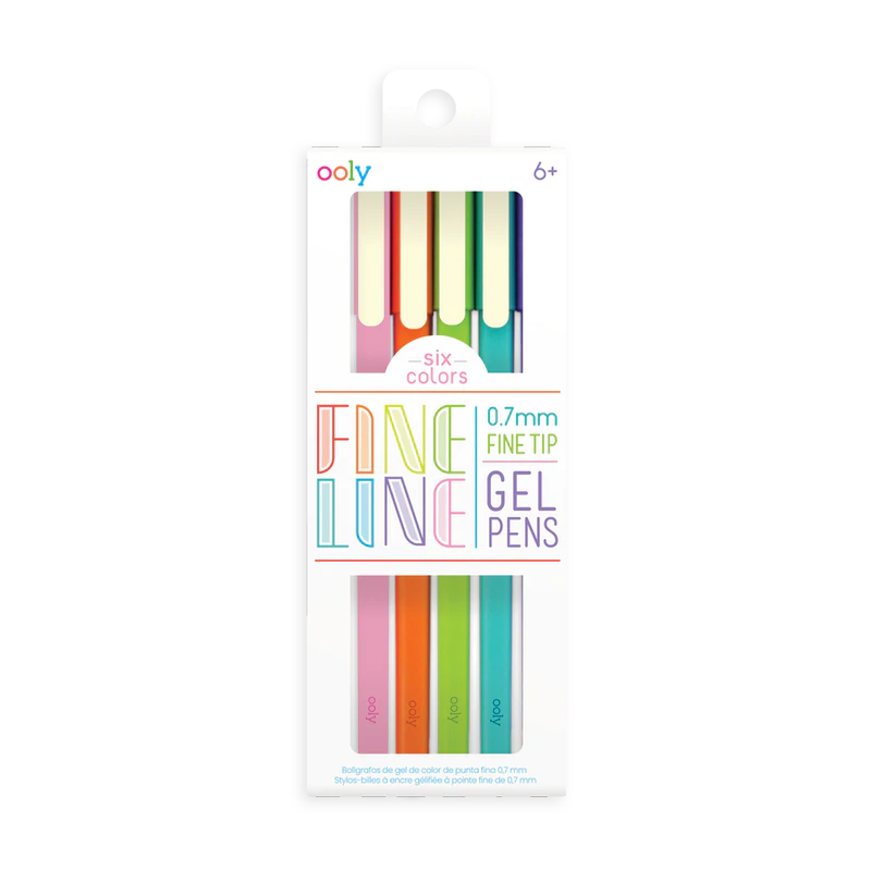 Fine Line Gel Pens set of 6 with 0.7mm tip, perfect for detailed writing and drawing